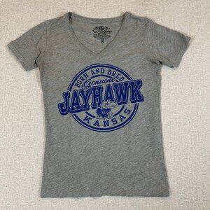 Kansas Jayhawks V Neck Graphic T Shirt Womens Medium Gray KU Jayhawk Tee